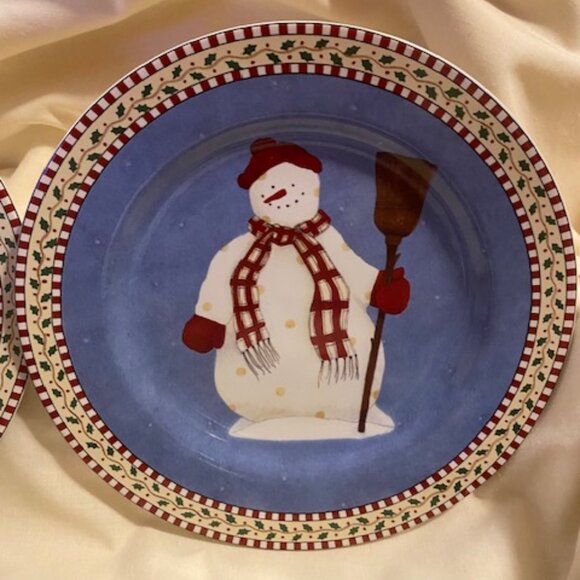 Set of (4) Debbie Mumm Snowman by Sakura Salad Plates 8" - Picture 5 of 9